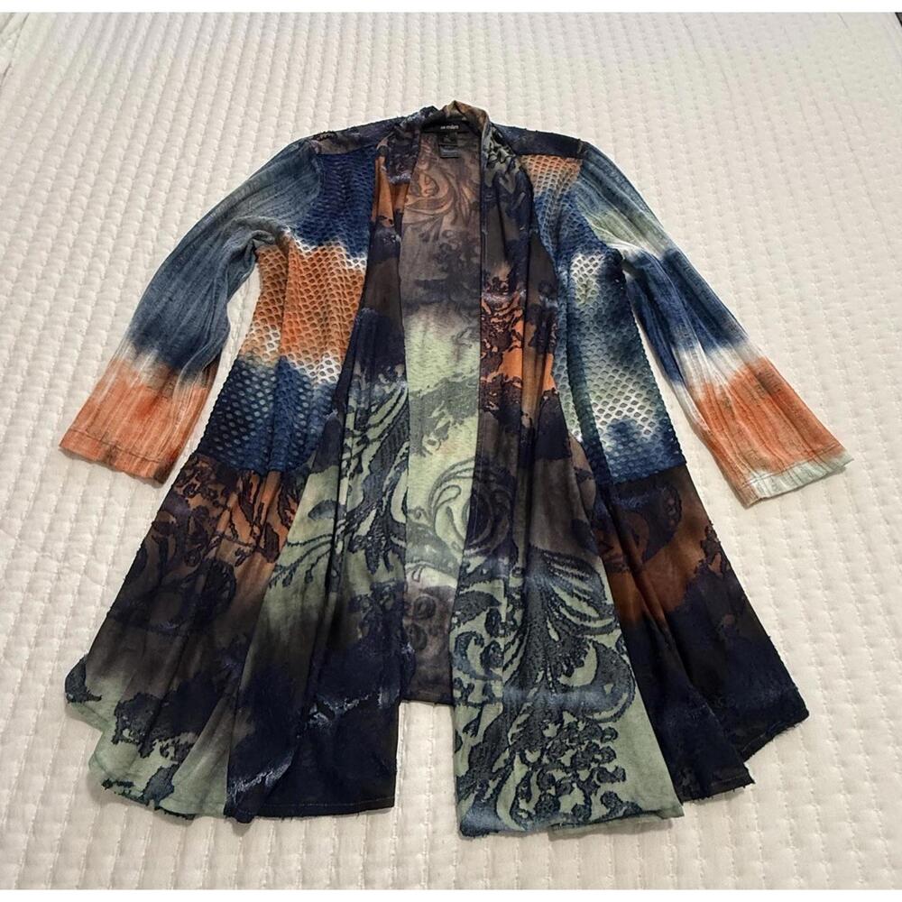 Ali Miles Multicolor Open Front Cardigan - Navy, Rust, Olive